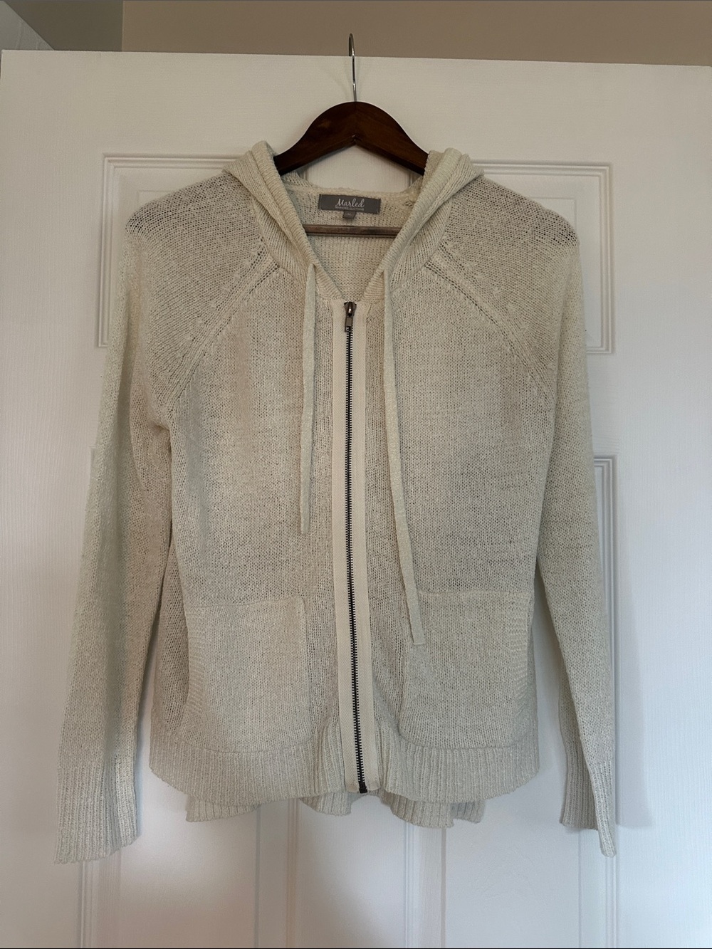 Marled Cream Zip-Up Knit Hoodie